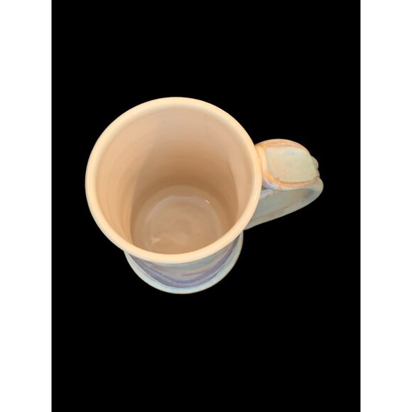 Vintage Handmade Stoneware Pottery Coffee Cup Mug Stein Opalescent Swirl Signed - Picture 4 of 8